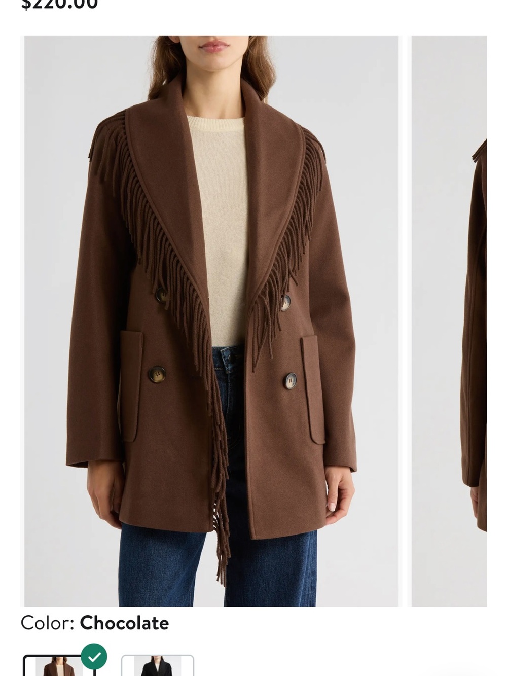 NWT Sam Edelman Chocolate Fringe Shawl Collar Coat